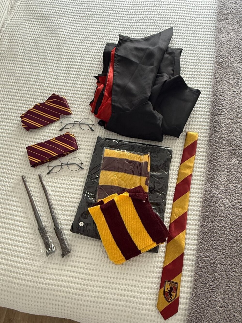 Harry Potter Gryffindor Costume Bundle 2 Sets Robes Ties Wands Scarves Glasses